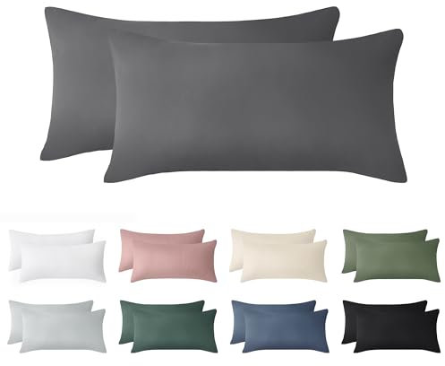 Jellymoni Kissenbezug 30x50 Baumwolle 2er Set Kissenbezüge Grau Oeko-Tex aus 100% Gewaschene Baumwolle Kopfkissenbezug mit Verstecktem Reißverschluss Weich 2 Stück Kissenhülle für Kissen 30x50cm