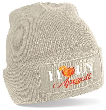 Herzbotschaft Beanie Strickmütze mit Spruch | HOLY Aperoli | Creme | Unisex SoftTouch angenehm weiche und warme Wintermütze | OneSize Einheitsgröße für Erwachsene