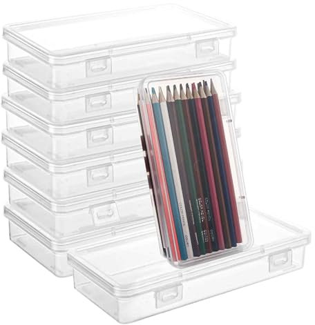 LOPYXBR 10PCS Pencil Storage Boxes, 19 x 9.5 x 3 cm Rectangular Small Plastic Box with Lid for Pen, Small Storage Box with Lid, Empty Plastic Stationary Organiser Boxes for Items and Other Craft