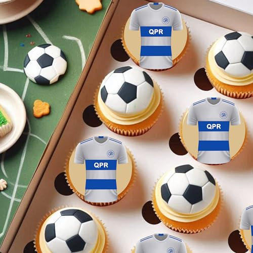 QPR Football Team Colours Personalised Edible Cake Topper Matching Cupcake Toppers Printed on Icing Sheets, Round, Square, Costco, Cupcake Toppers - Happy Birthday (4. Shirt Cupcake Toppers)
