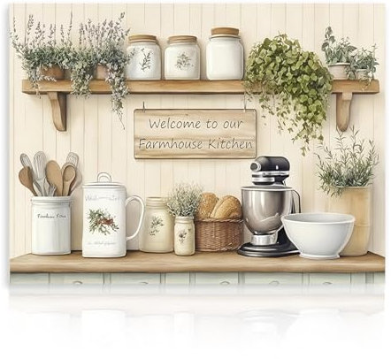 Dazzlewall Decoración de pared de cocina rústica, impresiones de plantas frescas y utensilios de cocina, póster vintage sin marco, 30 x 40 cm