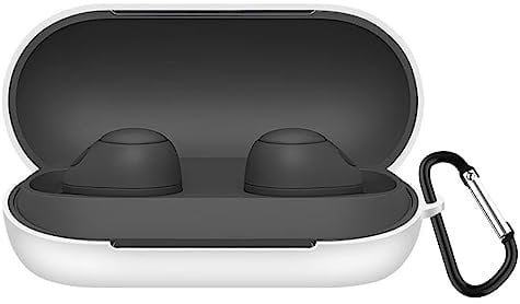 KANOYO Silicone Cover Compatible with Sony WF-C700N,Full Body Protection Case,Supports Wireless Charging,Shock Resistant with Sony WF-C700N Case,With Carabiner (White)