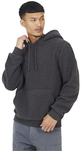 BRAVE SOUL Mens Fleece Hoodie Plain Pullover Sweatshirt with Kangaroo Pocket Sherpa Hoodie for Men UK, Charcoal Colour, Size- M