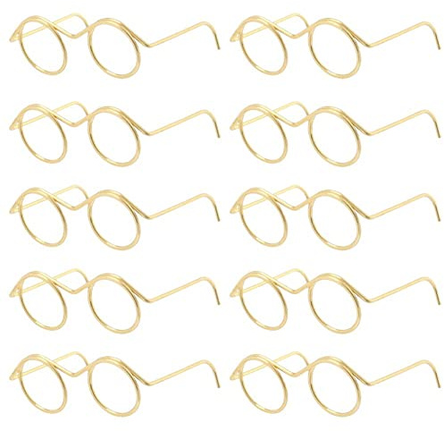 Stakee 10 Paar Kleine Puppenbrillen Metalldrahtrand, Linsenlose Brillen, Puppen-anziehbrillen, Klassische Retro-mini-Sonnenbrillen Zum Basteln