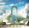 MIATCENRT Papier Peint Panoramique 450x315cm (L×H), Collines Escaliers Papier Peint Tissu De Soie, 3D Effet Décoration Murale Poster, Paradis Paysage Tableaux Muraux Photo Trompe L'Oeil Ornament