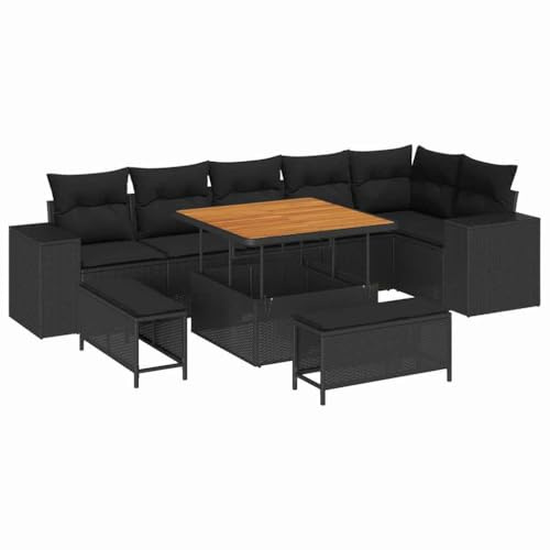 vidaXL 9-teiliges modulares Gartensofa-Set in Schwarz aus Poly Rattan für den Außenbereich, mit wetterfesten Kissen. Bequem und ideal für Deine Lounge auf der Terrasse.