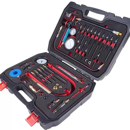 YUZINO 46Pcs Kompressionstester, Professioneller KompressionsmessgeräT DruckverlustprüFer Kfz Benzin & Diesel, Leckage Test Kit Mit Adapter FüR Pkw, Lkw, MotorräDer