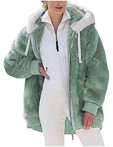 KHIRVWL Giacca Invernale Pile Donna Taglie Forti Cappotto Teddy Giacca Sci Felpa con Cappuccio in Peluche Cerniera Coulisse in Più Colori Cappotti Calda Ampia
