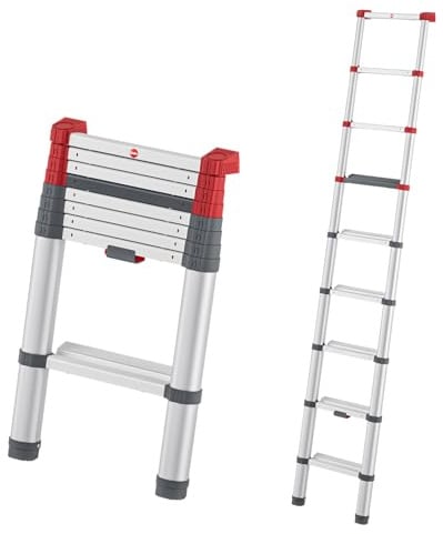 Hailo Master T100 FlexLine Sicherheits-Teleskopleiter - ausziehbare Leiter aus Aluminium mit bis zu 9 Stufen - max. Arbeitshöhe bis 360 cm - belastbar bis 150 kg - Silber