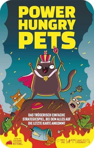 Exploding Kittens, Power Hungry Pets (Tin Edition), Partyspiel, Deutsch | Trügerisch einfaches Strategiespiel für 2-6 Spieler, 15 Minuten, Schnelles Kartenspiel ab 7 Jahren