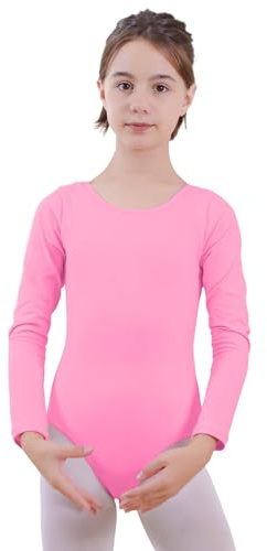 ZNYUNE Mädchen Ballett Trikot | Langarm aus Baumwolle Einfarbiger Kinder Turnanzug für Gymnastik & Tanz, Klassischer Body