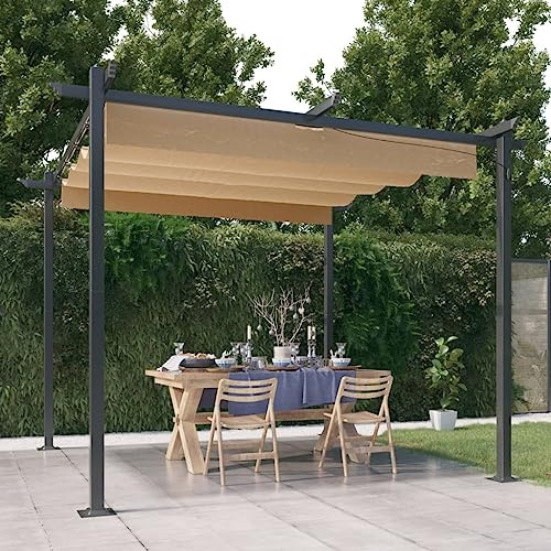 Cenador plegable con techo extensible de 3 x 3 m, color topo, pérgola para jardín, patio, gazebo