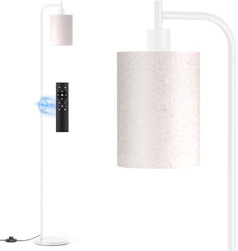 SIBRILLE Stehlampe Dimmbar mit Leinen-Lampenschirm, LED Stehlampe mit Fernbedienung und 3 Farbtemperaturen, Moderne Stehleuchte für Wohnzimmer Schlafzimmer Büro und Ecken, mit 9W LED Lampe(Weiß)