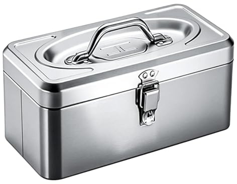 Werkzeugkasten aus Edelstahl,Robuste,Tragbare Aufbewahrungsbox,Erhältlich Als 1- Oder 2-stöckiges Modell,Ideal for Die Aufbewahrung Im Auto,zu Hause und Im Büro(1 Layer 13.8x6.8x5.3in)