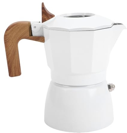 Sonew Vintage Piano Cottura Caffettiera in Lega di Alluminio 2 Tazze Caffettiera con Doppie Valvole Robusto Caffè Corposo Veloce 3-5 Minuti - Manico in Legno Scottato (WHITE)