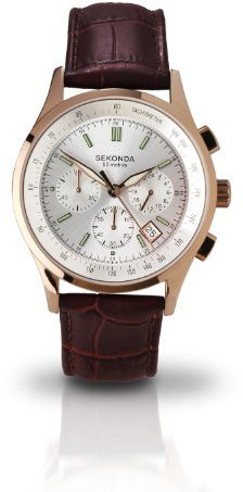 Sekonda Men's Quartz Watch with Silver Dial Analogue Display and Brown Leather Strap 3847