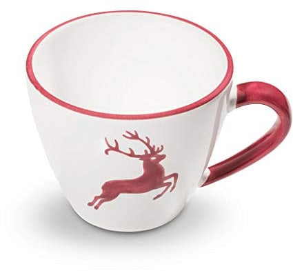 GMUNDNER KERAMIK Kaffeetasse Gourmet Füllmenge : 0.2 Liter bordeauxroter Hirsch Geschirr, handgemacht in Österreich