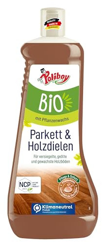POLIBOY BIO Parkett und Holzdielen Pflege - Pflege und Schutz für geölte, gewachste und lackierte Echtholzböden - mit Pflanzenwachs - Vegan - 1er Pack - 1 L - Made in Germany