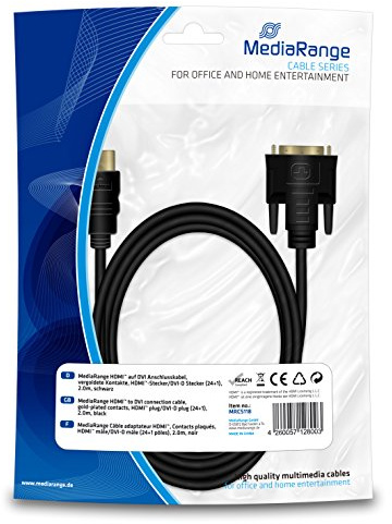 MediaRange HDMI™ auf DVI Anschlusskabel, vergoldete Kontakte, HDMI Stecker/DVI-D Stecker (24+1-polig), 2.0m, schwarz, MRCS118