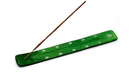 Luxflair Räucherstäbchenhalter in grün aus Rosenholz zum Abbrennen von Räucherstäbchen, Zubehör handgefertigt Länge ca. 26cm, Breite ca. 3,6cm