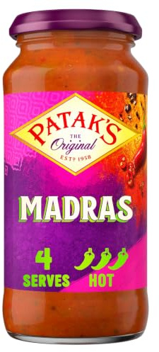 Patak's Madras Curry Sauce 450g | Hot Spice | Serves 4 | Authentic Indian Simmer/Cooking Sauce
