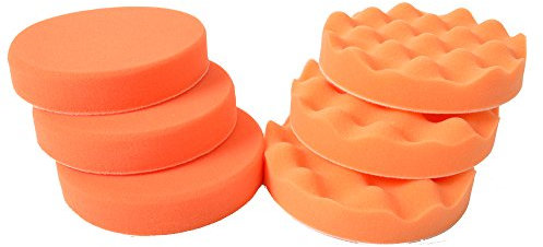 Duke-Handel Polierschwamm Polierpads Poliermaschinen Zubehör 3 x Polierschwamm orange medium 150mm + 3 x Polierschwamm orange medium gewaffelt, Kletthaftend - für die perfekte Politur - Medium-Set