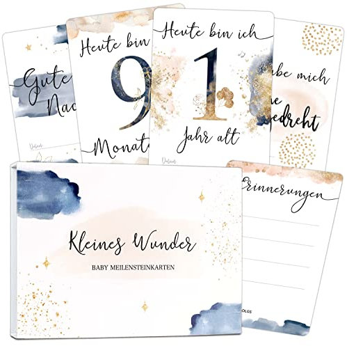 OLGS 45 Baby Meilensteinkarten Golden Glamour Splash Milestone Cards Meilenstein Karten Geschenkset + Geschenkbox schöne Geschenkidee zur Geburt (Baby)