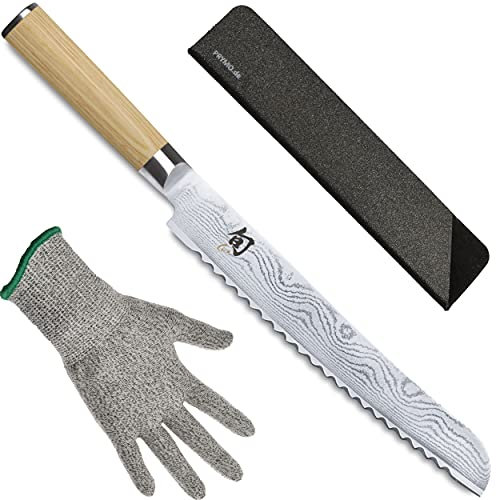 KAI Shun Brotmesser Classic White 23cm DM-0705W mit Klingenschutz und Schutzhandschuh