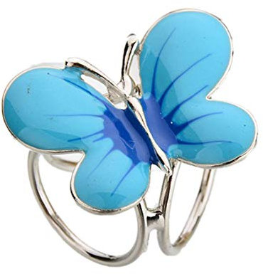 3 Anneaux écharpe élégant Strass Papillon Anneau Foulard en Soie Broche Clip pour Les Femmes (Bleu)