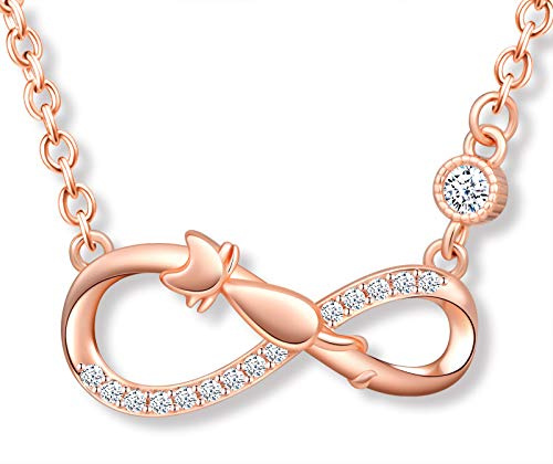 MicLee Women's 925 Sterling Silver Necklace, Cute Cat and Infinity Symbol Pendant, Unique Animal Design, Inlaid Zircon