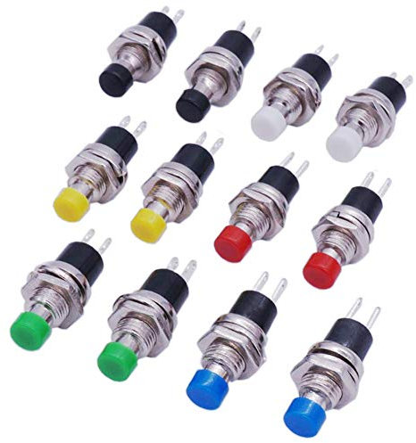 CELIMS - Mini bouton poussoir - Interrupteur ON-OFF ou OFF/ON - Momentané Noir/Rouge/Vert - Au choix (Rouge - ON/OFF, Lot de 10 Pièces)