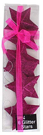 Christmas Tree Decoration 6 Pack 80mm Glitter Stars - hot pink