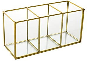 HARLIANGXY Soporte para Pinceles de Maquillaje - Organizador de Cosméticos - Vaso y Caja de Almacenamiento - Oro 7,1 x 2,8 x 3,5 Pulgadas