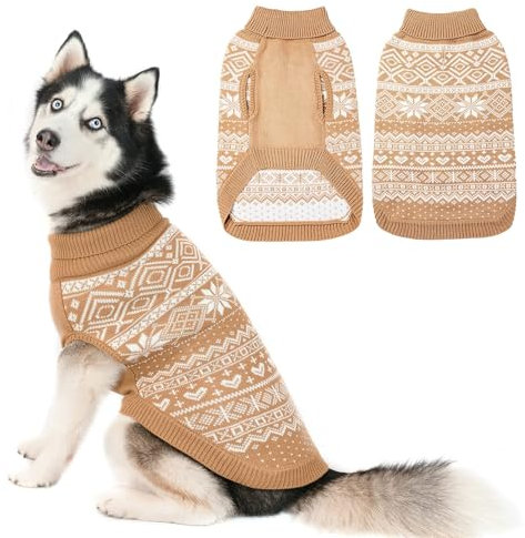 BINGPET Hjumarayan Hundepullover,Hunde Pullover Kleine Hund,Ultra Weiche Thermische Winter Warme Welpen Sweatshirt,Haustier Weihnachtspullover,Haustier Pullover - Beige L