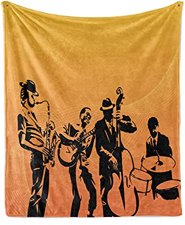 ABAKUHAUS Jazz Musik Weiche Kuscheldecke Sofadecke, Jazz Quartet Bühne, Gemütlicher Plüsch für den Innen- und Außenbereich, 175 x 230 cm, Mustard Schwarz