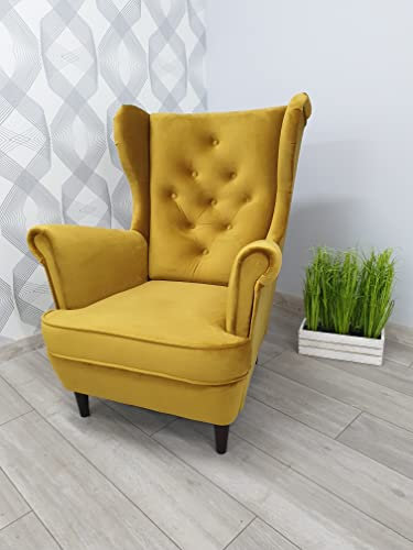 MartHome Einzelsofa Loungesessel mit Fußstütze Wohnzimmersessel, Stoffsessel - Relax Sessel TV Ohrensessel, Bequemer Loungesessel Wohnzimmer - Skandinavischer Sessel (Gelb B68)