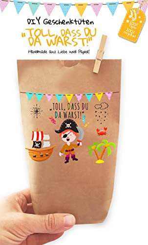 6x PIRATEN Geschenktüten, MADE in GERMANY! Geschenke, Gastgeschenke, Mitgebsel, Giveaways, Kindergeburtstag, Hochzeit (Pirat 1)