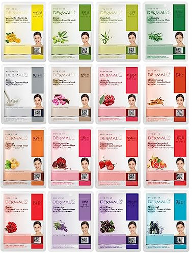 16 Combo Pack B Kollagen-Essenz Vollgesichts-Gesichtsmaskenblatt – Sensitiv beruhigende, Anti-Akne, pflegende, reinigende koreanische Gesichtsmaske – natürliche Hautpflege-Spa-Gesichtsmaske