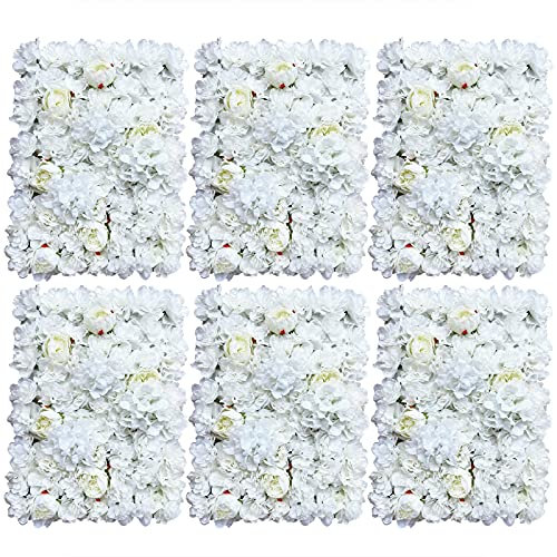 Fetcoi 6 Stück Künstliche Blumenwand Weiss Romantische Kunstblumen Seide Rosenwand Panel 40 * 60 cm Pflanzen Hintergrund Deko für Hochzeit Straße Party