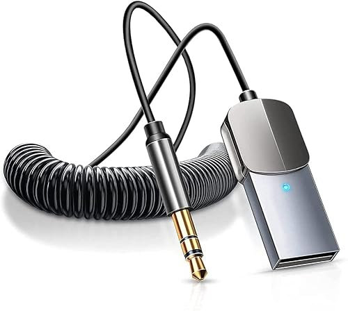 Adattatore Bluetooth Aux, ricevitore wireless Bluetooth v5.0 da USB a jack da 3,5 mm, ingresso AUX per chiamate in vivavoce, Plug & Play, accensione automatica per altoparlanti auto, audio domestico