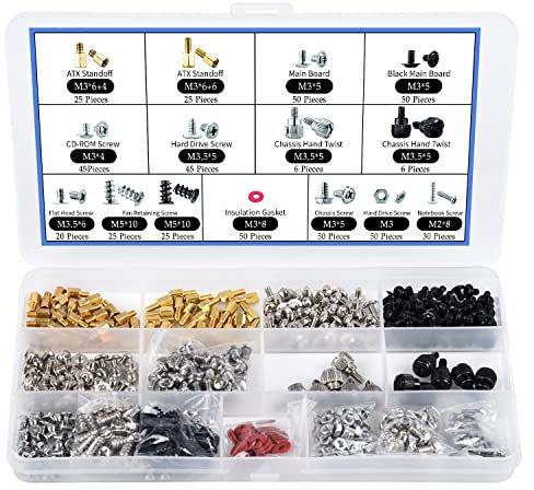 502PC Computer Motherboard Screws Kit, Motherboard Standoffs Screws for Universal HDD Hard Drive, SSD, PC Case, PC Fan, Power Supply, Graphics, CD-ROM, ATX Case, for DIY PC Installation & Repair