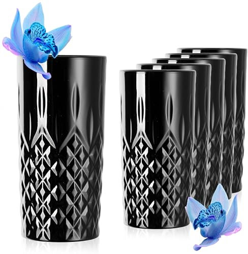 PLATINUX Schwarze Longdrinkgläser mit Diamant Muster Glas 6er Set 300ml (max. 350ml) Wassergläser Trinkglas Bargläser