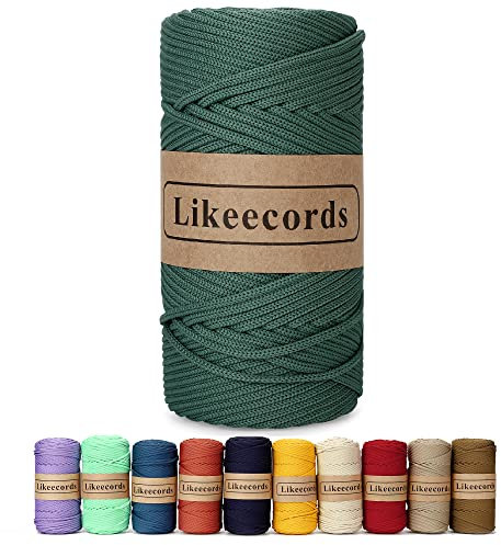 Likeecords Poliestere Corda 4mm x 130m,Cordino Per Borse Uncinetto,Polipropilene Macrame Corda intrecciata,Macramè Filo per Appendiabiti per Fiori, Home Decor (Fagiolo Verde)