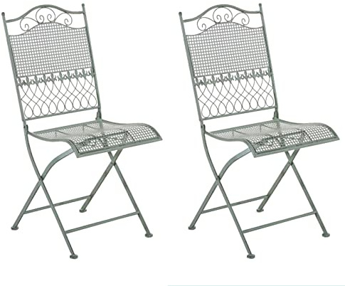 CLP 2er Set Gartenstühle klappbar Kiran, romantische Metallstühle aus Eisen im Jugendstil, ideal für Terrasse, Balkon und Garten Farbe antik-grün