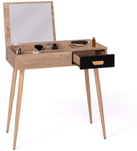 IDMarket - Coiffeuse scandinave Lisa Miroir Rabattable hêtre et Noir