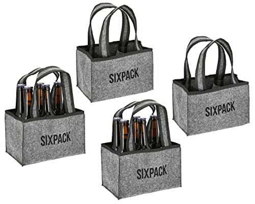 Novaliv 4x Flaschenträger 6 Flaschen Bierträger SIXPACK Männerhandtasche Filz Herrenhandtasche Bier Flaschentasche 22,5x15x14cm (LxBxH)