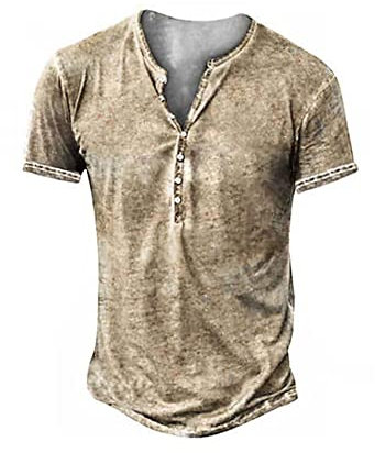 Beotyshow Hemd Herren Langarm Henley Shirt Männer Freizeithemd Vintage Casual Leicht Baumwolle Slim Fit T-Shirt A-Khaki L
