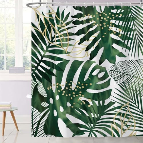 Ttincceer Rideau de Douche Feuille de Gree Ensemble de Rideaux de Salle de Bain Feuille Verte Simple décor de Salle de Bain Moderne forêt Tropicale Rideaux de Douche végétaux 183x183cm