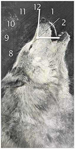 Wallario Design-Wanduhr Zeichnung von einem Wolf II aus Glas, Motiv-Uhr Größe 30 x 60 cm, weiße Zeiger