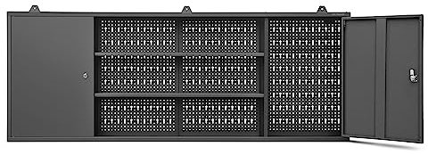 Jan Nowak Hängeschrank Werkzeugschrank Werkstattschrank Metallschrank Lochwand 2 Fächer 160 cm x 60 cm x 20 cm (Schwarz)